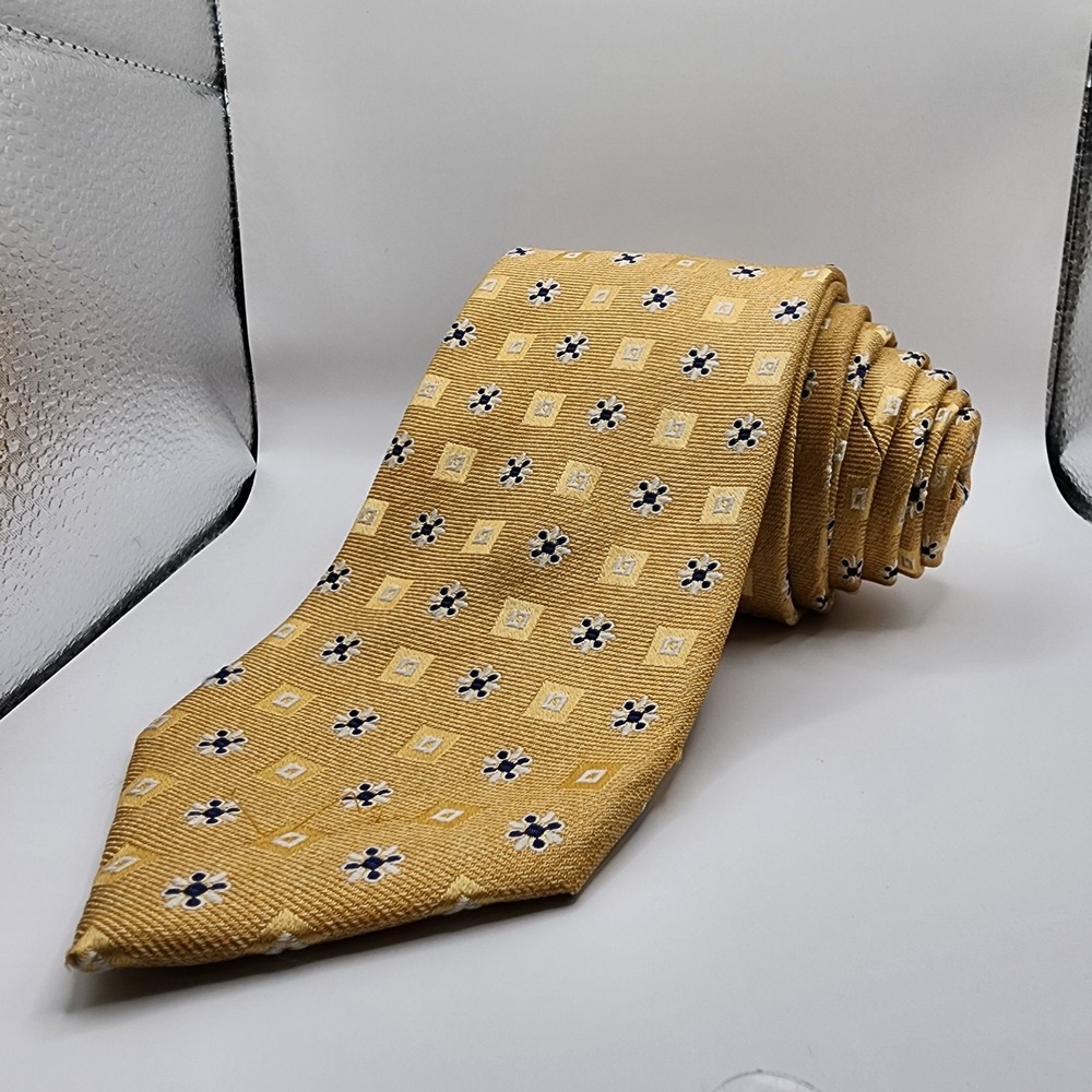 COUNTESS MARA‎ Men's 100% Silk Necktie Designer Geometric Gold/Silver/Blue VGUC
